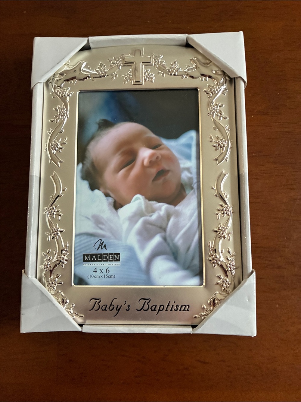 Baby Silver Baptism Picture Frame 4 x 6" Cross Religious Dove Malden New In Box